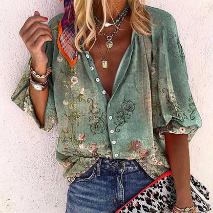 Gwyne | Women’s Floral Bohemian Button-Down Blouse