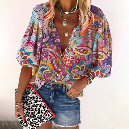 Gwyne | Women’s Floral Bohemian Button-Down Blouse