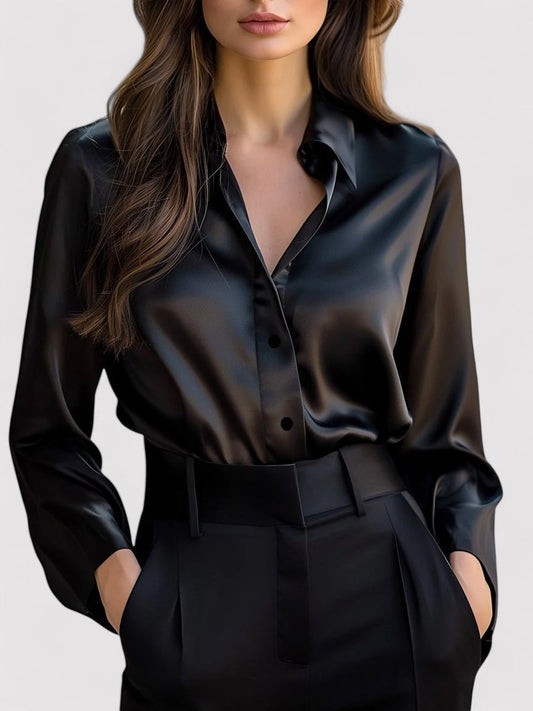 Handa | Women’s Satin Blend Long-Sleeve Blouse