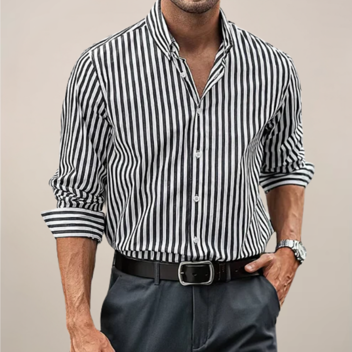 Harron | Men’s Striped Long Sleeve Shirt