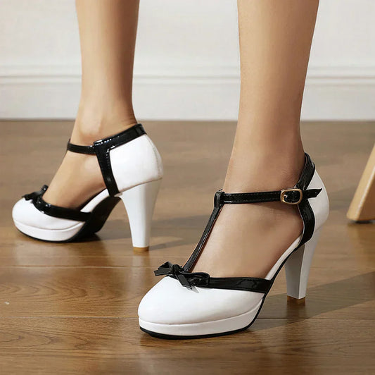 Jeina | Women’s T-Strap Bow Block Heel Pumps