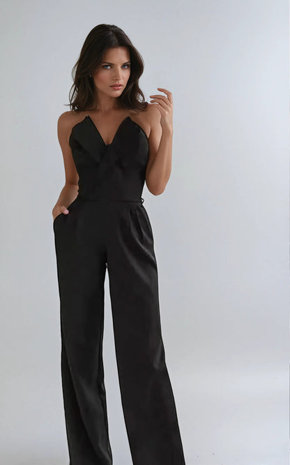 Jeramie | Women’s Strapless Pleated Wide Leg Jumpsuit