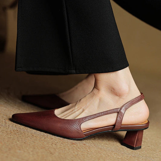 Khloe | Women’s Pointed Toe Leather Slip-On Heels