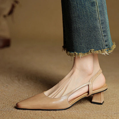 Khloe | Women’s Pointed Toe Leather Slip-On Heels