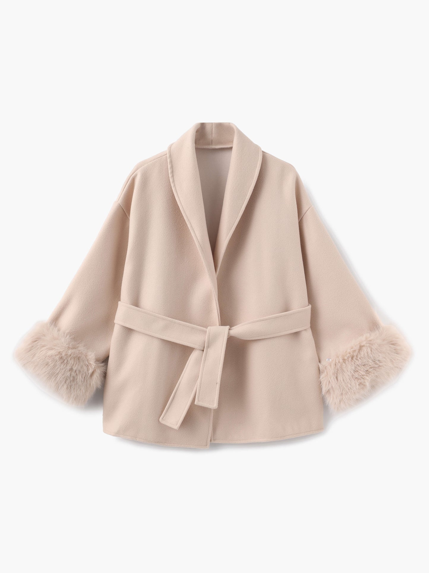 Leana | Women’s Wool Blend Wrap Coat with Faux Fur Cuffs