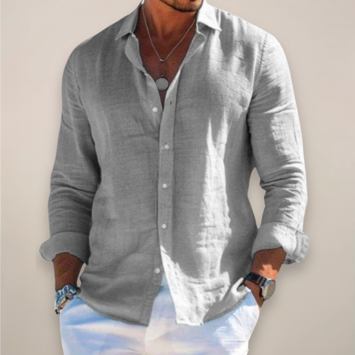 Linvaro | Men’s Linen Blend Casual Long Sleeve Shirt