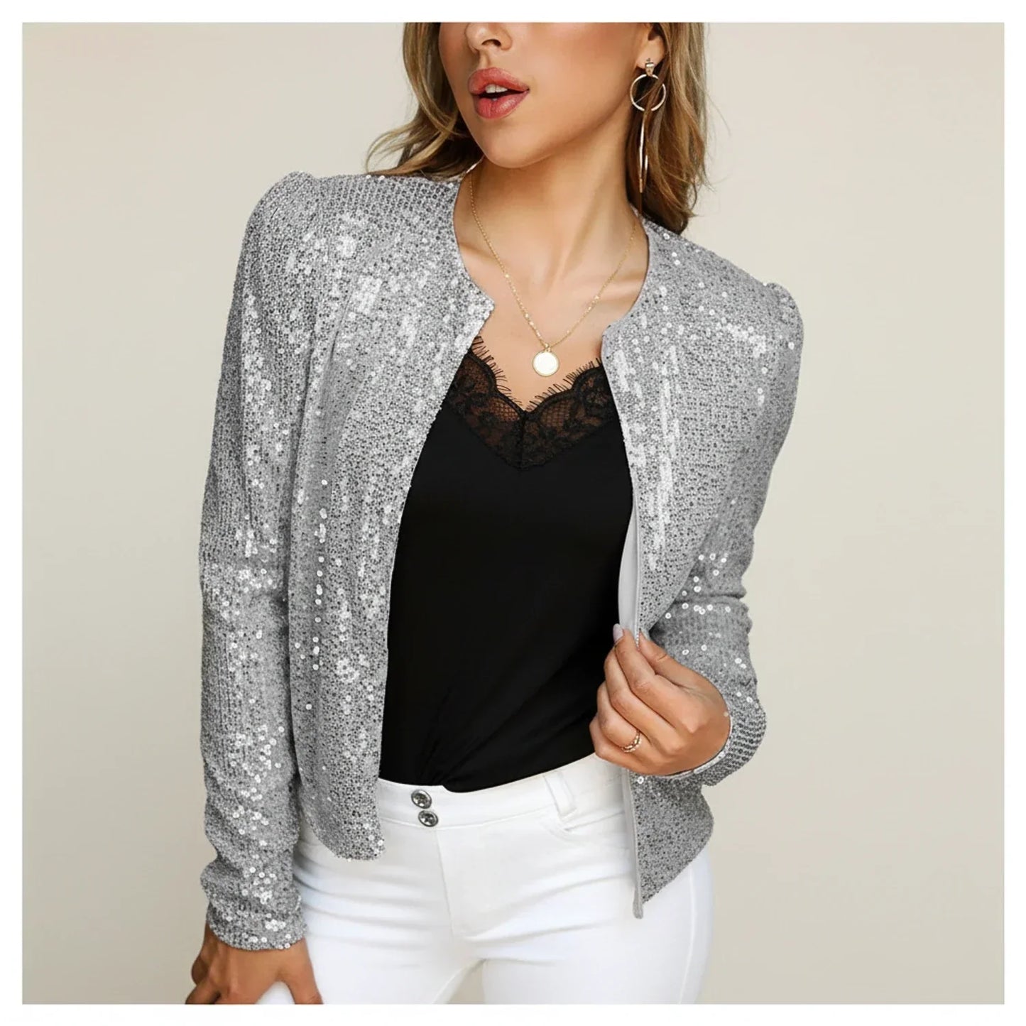 Lurelle | Women’s Sequin Open-Front Jacket