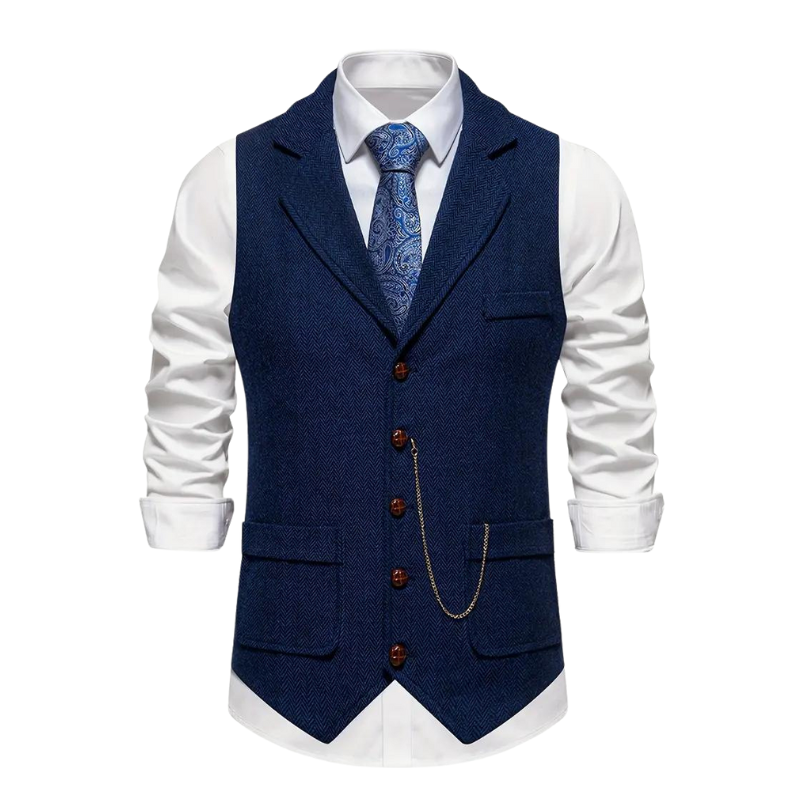 Morie | Men’s Herringbone Waistcoat with Lapel and Chain Detail