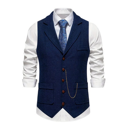 Morie | Men’s Herringbone Waistcoat with Lapel and Chain Detail
