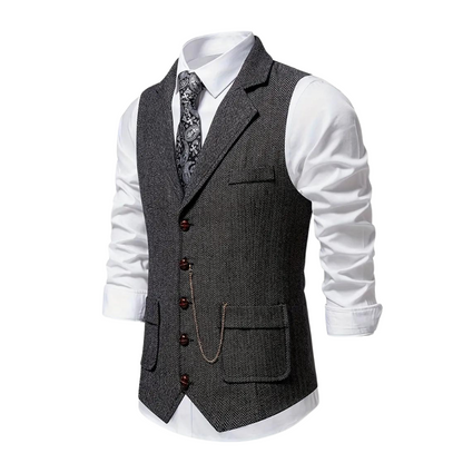 Morie | Men’s Herringbone Waistcoat with Lapel and Chain Detail