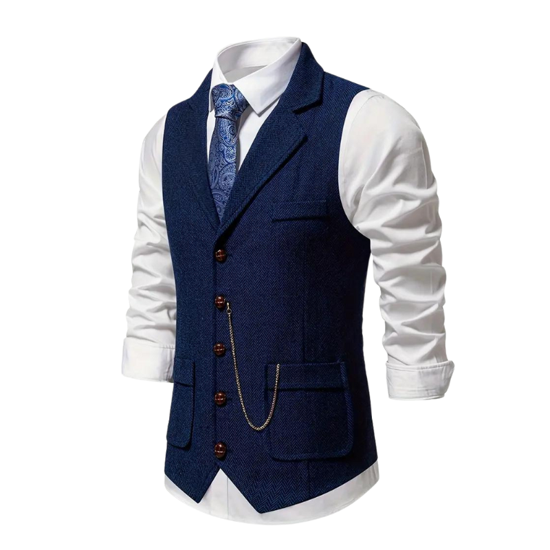 Morie | Men’s Herringbone Waistcoat with Lapel and Chain Detail