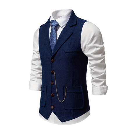 Morie | Men’s Herringbone Waistcoat with Lapel and Chain Detail
