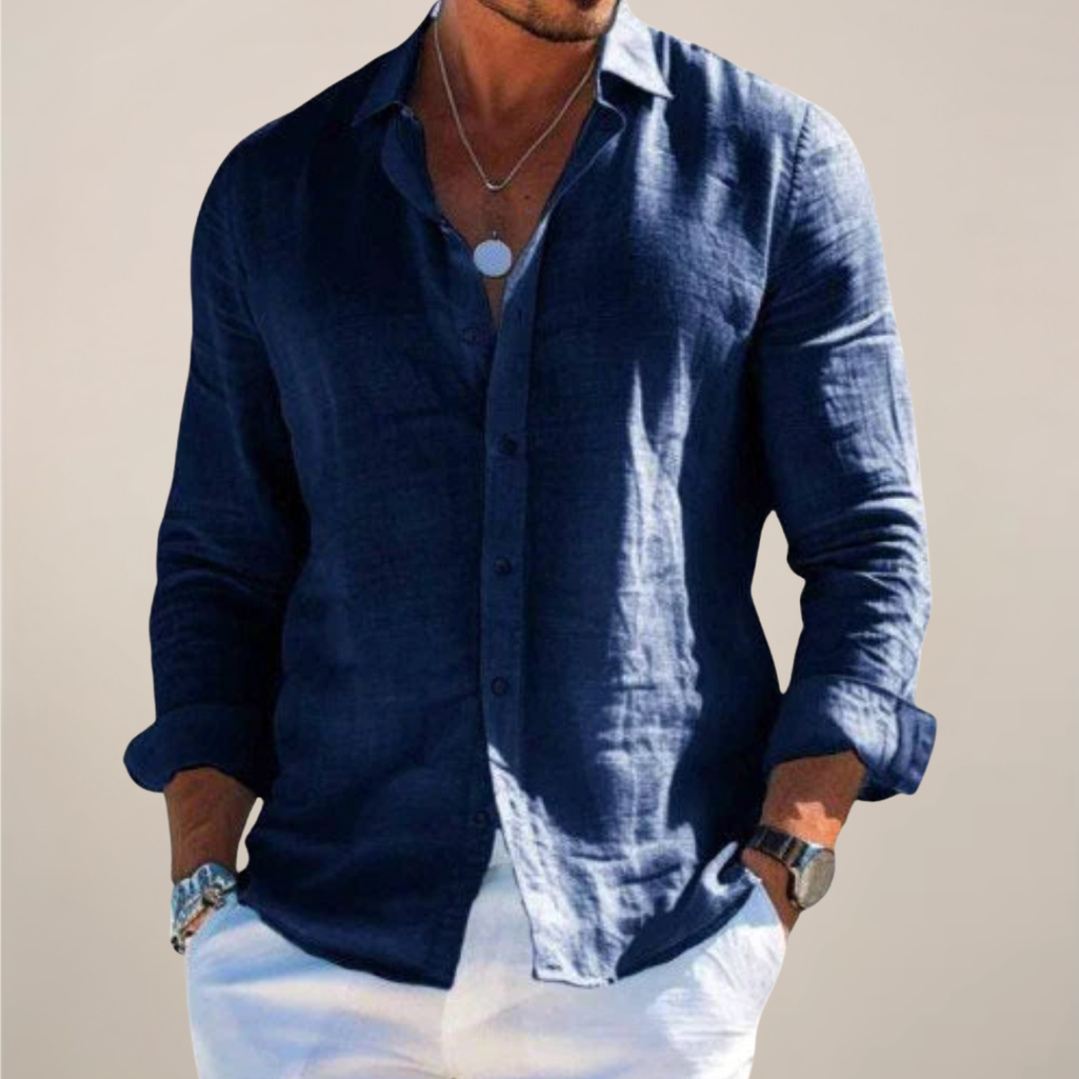 Linvaro | Men’s Linen Blend Casual Long Sleeve Shirt