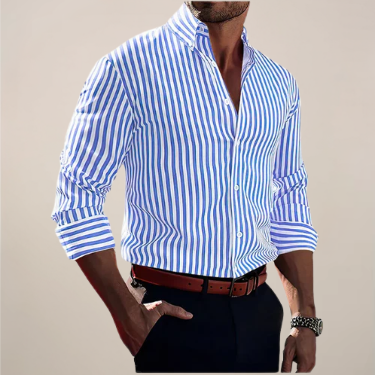 Harron | Men’s Striped Long Sleeve Shirt
