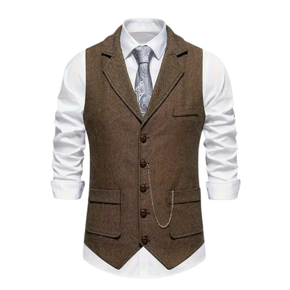 Morie | Men’s Herringbone Waistcoat with Lapel and Chain Detail