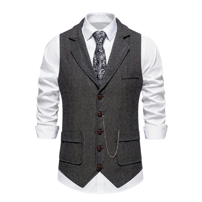 Morie | Men’s Herringbone Waistcoat with Lapel and Chain Detail