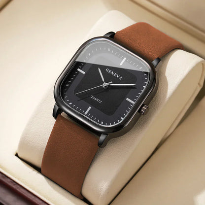 Neves | Men’s Square Minimalist Leather Watch