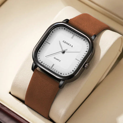 Neves | Men’s Square Minimalist Leather Watch