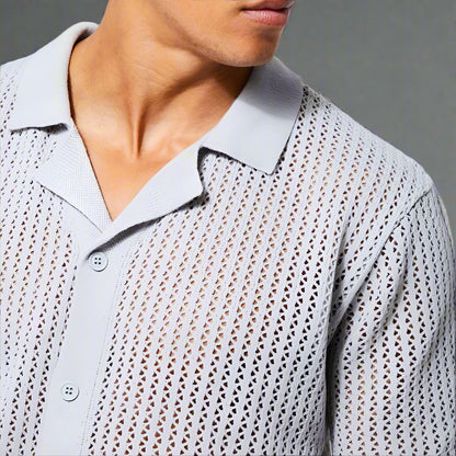 Renando | Men’s Crochet Knit Button-Up Shirt