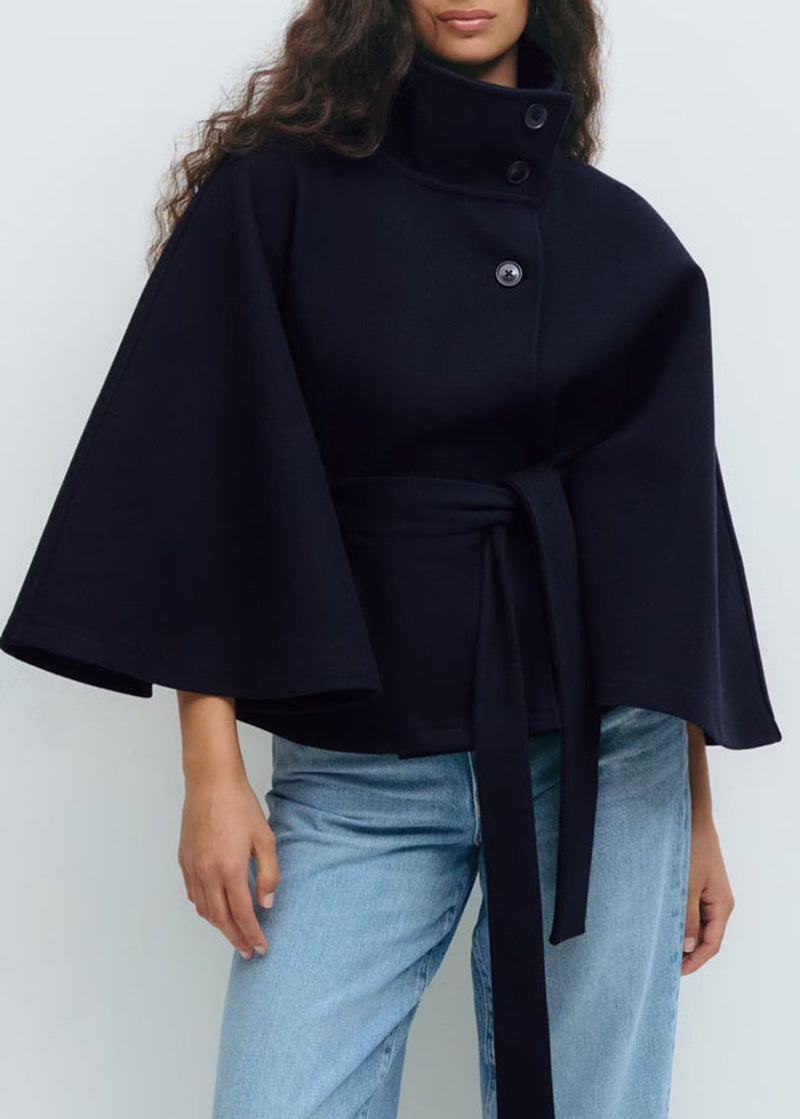 Oona | Women’s High Neck Belted Cape Jacket