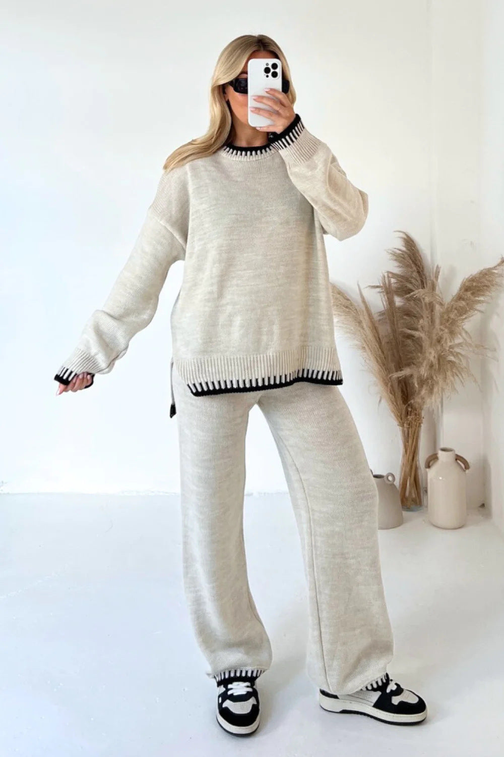 Shayla | Women’s Contrast Trim Knit Lounge Set