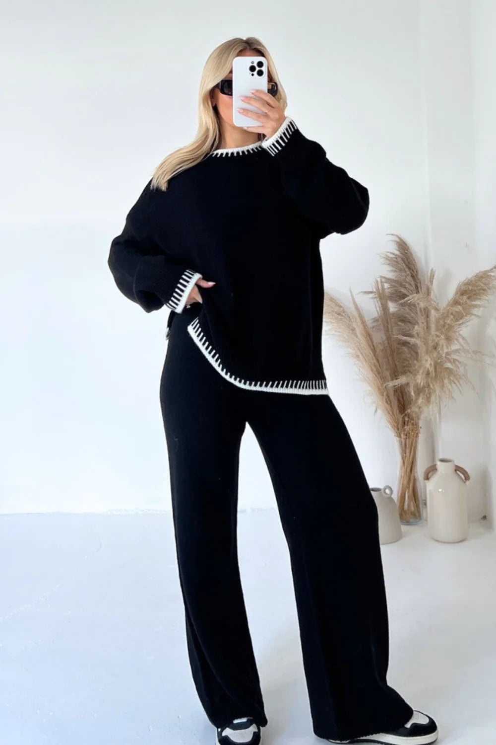 Shayla | Women’s Contrast Trim Knit Lounge Set