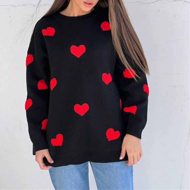 Selma | Women’s Heart Pattern Oversized Knit Sweater