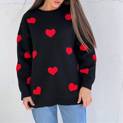 Selma | Women’s Heart Pattern Oversized Knit Sweater
