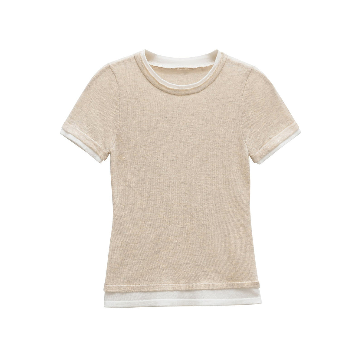Cai | Women’s Fitted Crew Neck Contrast Trim T-Shirt