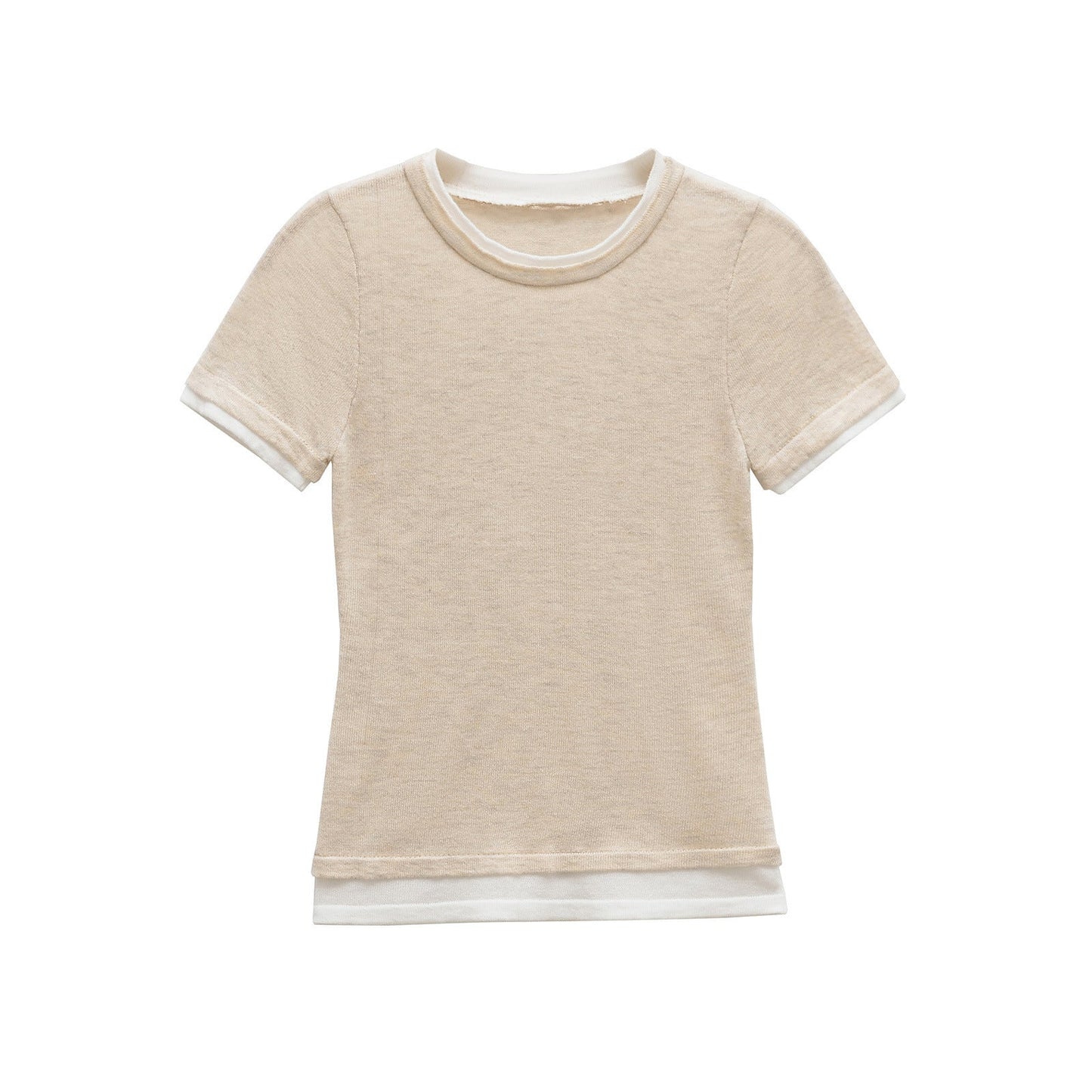 Cai | Women’s Fitted Crew Neck Contrast Trim T-Shirt