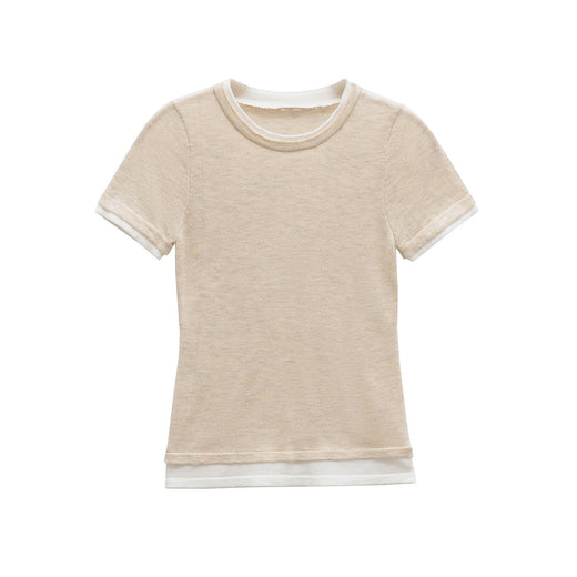Cai | Women’s Fitted Crew Neck Contrast Trim T-Shirt