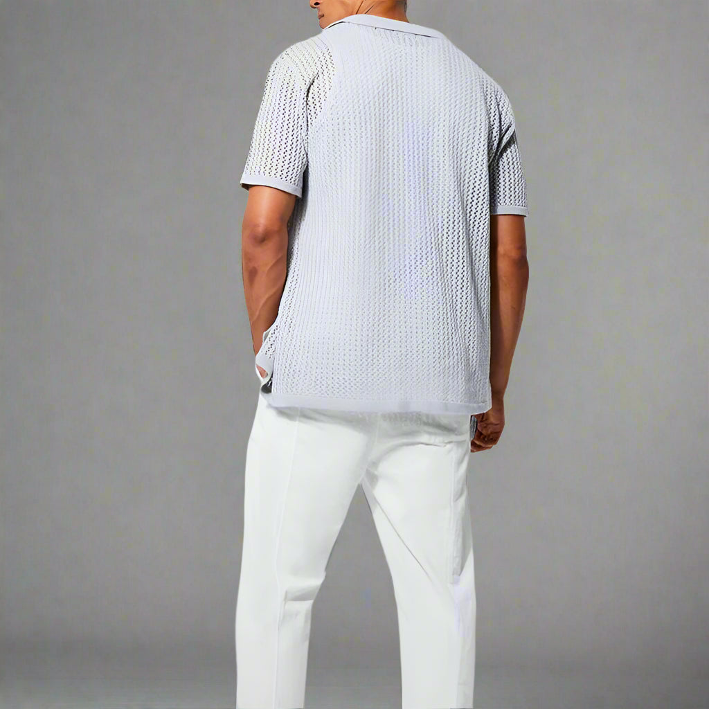 Renando | Men’s Crochet Knit Button-Up Shirt