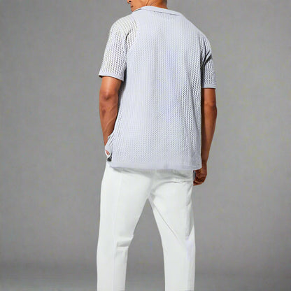 Renando | Men’s Crochet Knit Button-Up Shirt