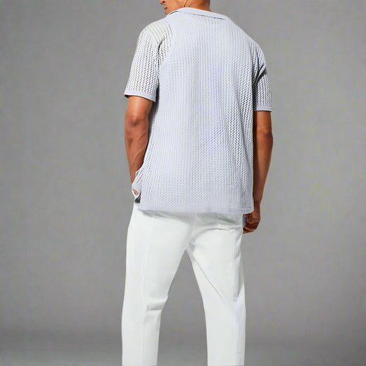 Renando | Men’s Crochet Knit Button-Up Shirt