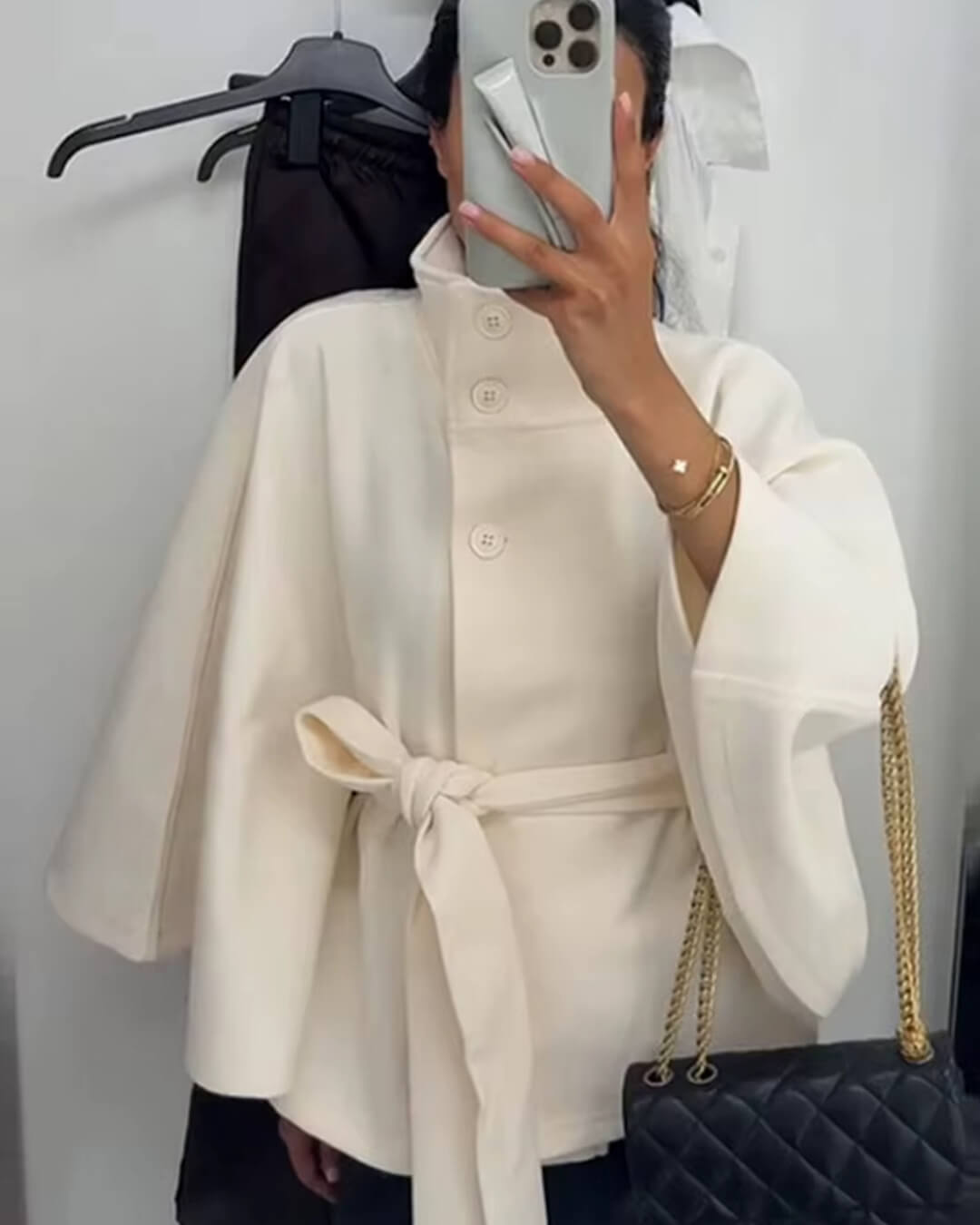 Oona | Women’s High Neck Belted Cape Jacket
