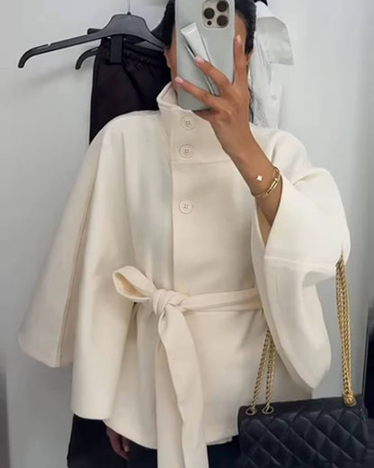 Oona | Women’s High Neck Belted Cape Jacket