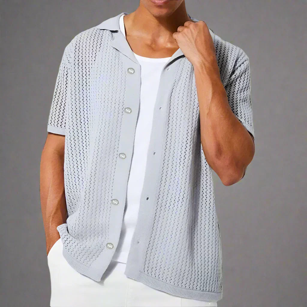 Renando | Men’s Crochet Knit Button-Up Shirt