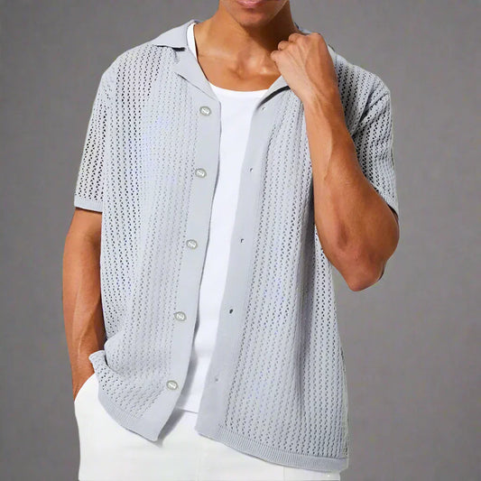 Renando | Men’s Crochet Knit Button-Up Shirt