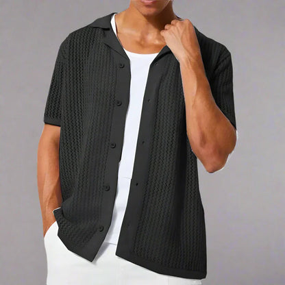 Renando | Men’s Crochet Knit Button-Up Shirt