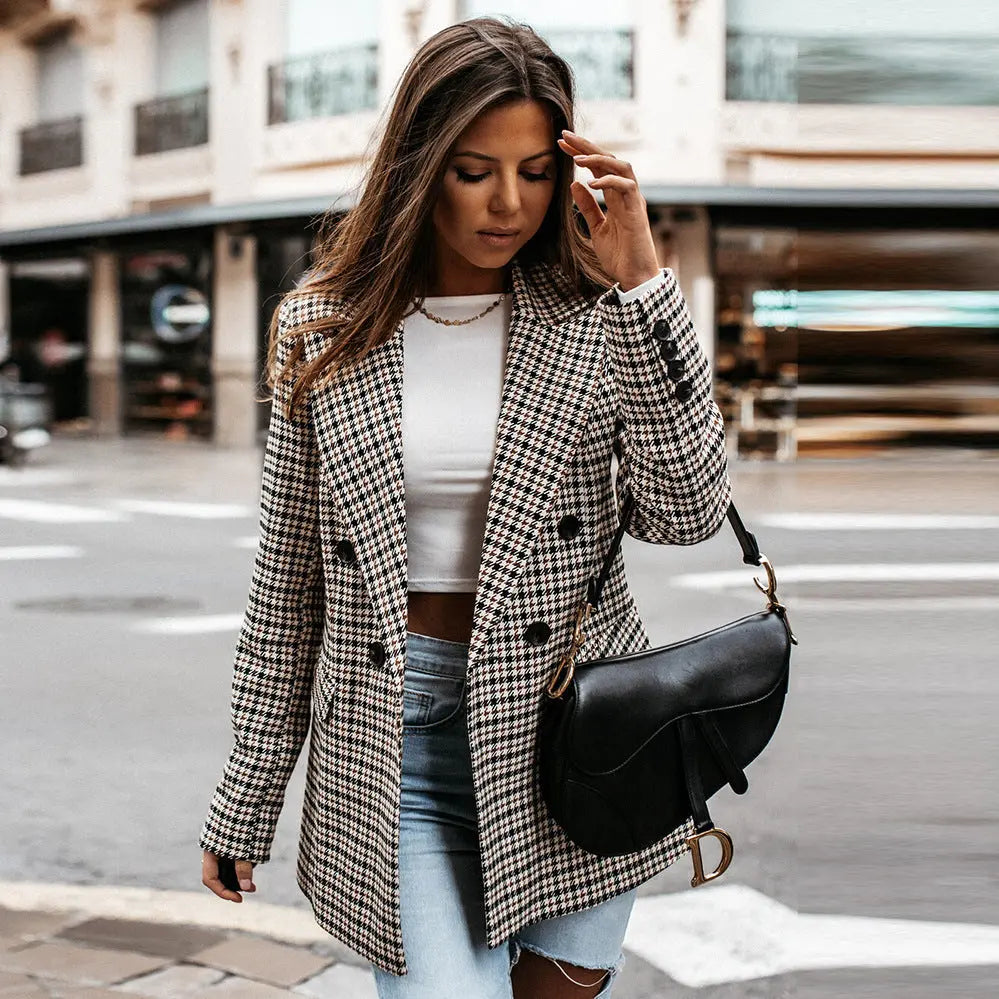 Renee | Women’s Double Breasted Check Blazer