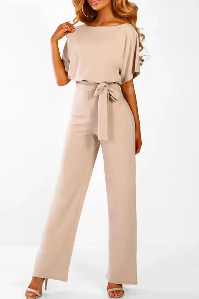 Rhonda | Women’s Wide Leg Belted Short Sleeve Jumpsuit