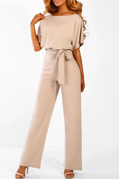 Rhonda | Women’s Wide Leg Belted Short Sleeve Jumpsuit