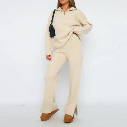 Rondina | Women’s Ribbed Lounge Set with Half-Zip Top & Flared Trousers
