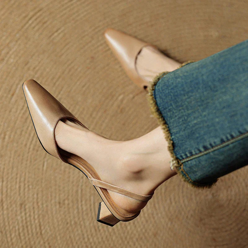Khloe | Women’s Pointed Toe Leather Slip-On Heels