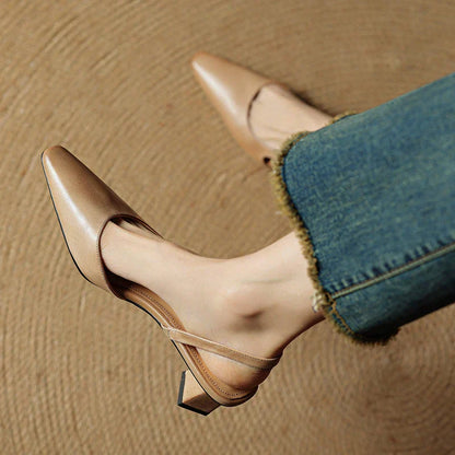 Khloe | Women’s Pointed Toe Leather Slip-On Heels