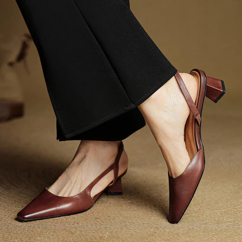 Khloe | Women’s Pointed Toe Leather Slip-On Heels
