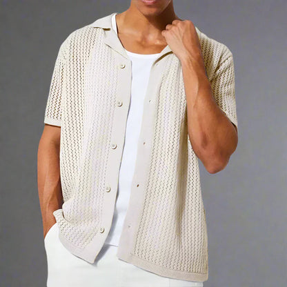Renando | Men’s Crochet Knit Button-Up Shirt
