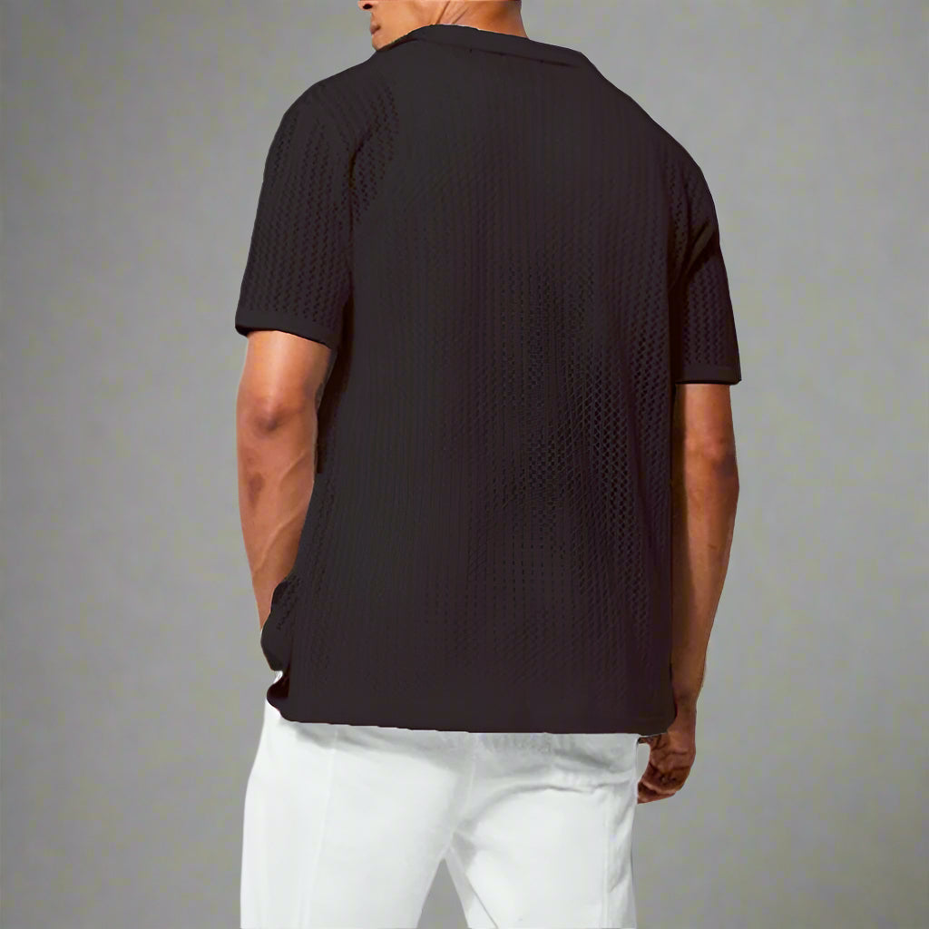Renando | Men’s Crochet Knit Button-Up Shirt