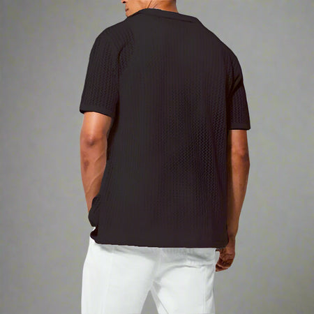 Renando | Men’s Crochet Knit Button-Up Shirt