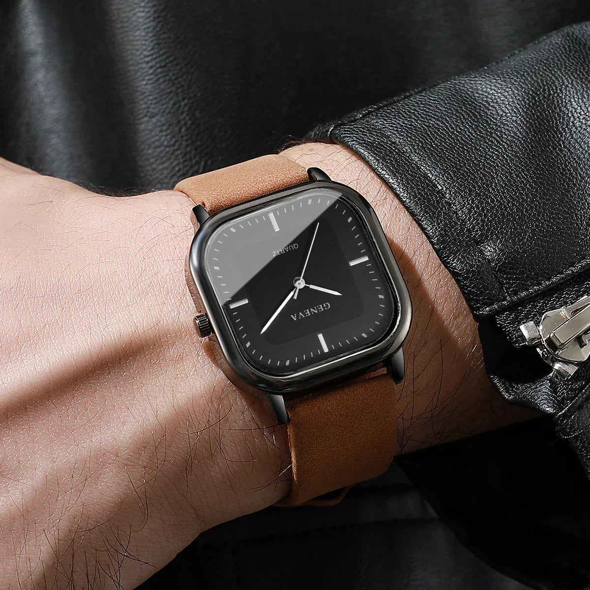 Neves | Men’s Square Minimalist Leather Watch